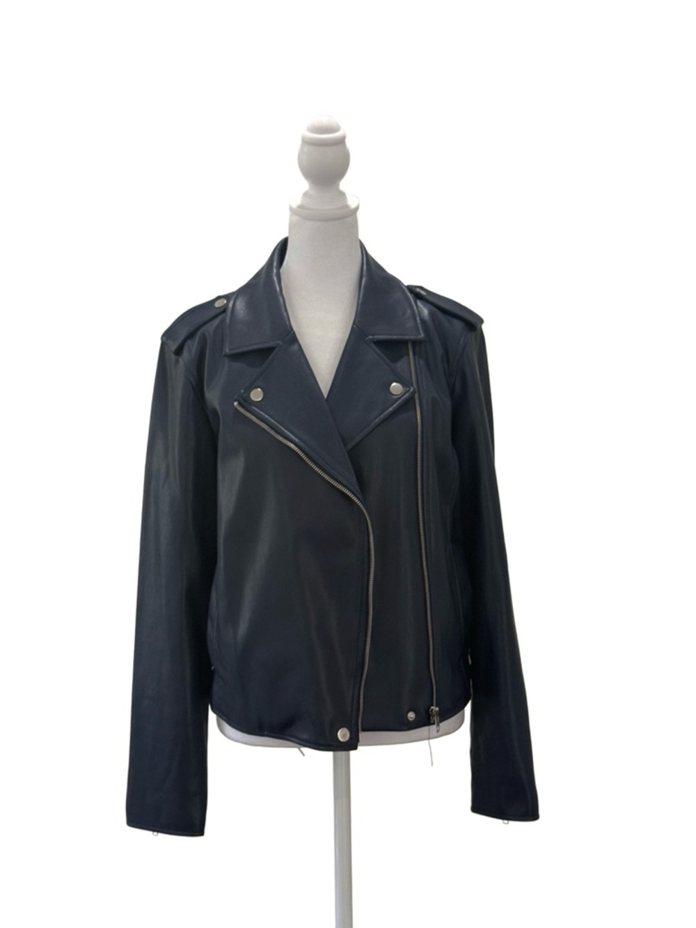 INC International Concepts Faux Leather Moto Jacket Size Medium Dark Navy Blue - Picture 5 of 13